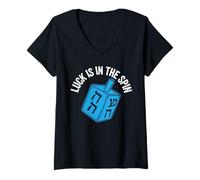 Femme Hannukah Juif Holiday Chanukah Dreidel Champion T-Shirt avec Col en V
