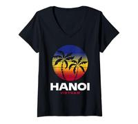Femme Hanoi Vietnam Capitale Vietnamienne Style rétro années 80 T-Shirt avec Col en V