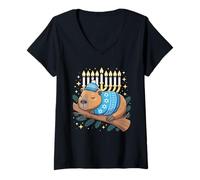 Femme Hanoukka Capybara endormi sur l'étoile de David Mignon T-Shirt avec Col en V