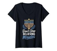 Femme Hanoukka Menorah Croire aux Miracles | l'esprit des fêtes T-Shirt avec Col en V