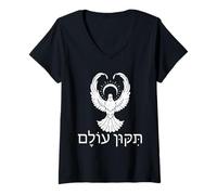 Femme Hanoukka Tikkun Olam Réparation du Monde en hébreu Colombe juive T-Shirt avec Col en V