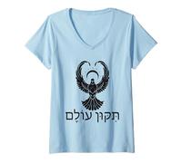 Femme Hanoukka Tikkun Olam Réparation du Monde en hébreu Colombe juive T-Shirt avec Col en V