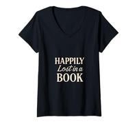 Femme Happily Lost in a Book Reading Lover Rat de bibliothèque T-Shirt avec Col en V