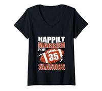 Femme Happily Married for 35 Seasons 35e Anniversaire de Mariage T-Shirt avec Col en V