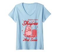 Femme Happiness Comes in All Shapes and Sizes Funny Meme Cat T-Shirt avec Col en V
