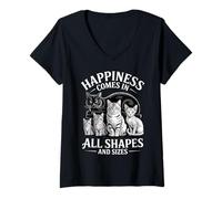 Femme Happiness Comes in All Shapes and Sizes Funny Meme Cat T-Shirt avec Col en V