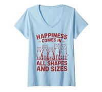 Femme Happiness Comes in All Shapes and Sizes Funny Meme Cat T-Shirt avec Col en V