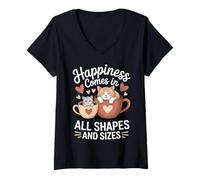 Femme Happiness Comes in All Shapes and Sizes Funny Meme Cat T-Shirt avec Col en V