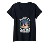 Femme Happiness Is Camping With My Dog Campfire Camper Camper Camper T-Shirt avec Col en V