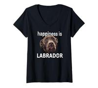 Femme Happiness is Labrador Chocolate Lab DOB Brown Lab Amoureux des Chiens T-Shirt avec Col en V