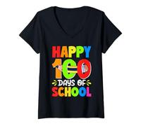 Femme Happy 100 Days of School Kids Teacher Célébration du 100e Jour T-Shirt avec Col en V