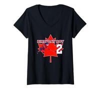 Femme Happy 2nd Birthday Boy Canada Maple Leaf Hockey sur Glace T-Shirt avec Col en V