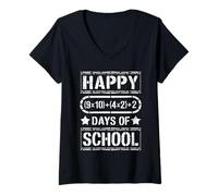 Femme Happy (9x10)+(4x2)+2 Days of School Tableau Mathématique T-Shirt avec Col en V