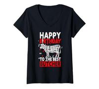 Femme Happy Birthday To The Best Butcher Funny Butcher T-Shirt avec Col en V