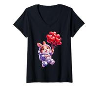 Femme Happy Bunny in Space with Hearts T-Shirt avec Col en V