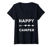 Femme Happy Camper - Aventure en Plein air, Camping, Camping-Car, Glamper T-Shirt avec Col en V