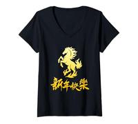 Femme Happy Chinese New Year 2026 Horse Lunar Year Zodiac T-Shirt avec Col en V