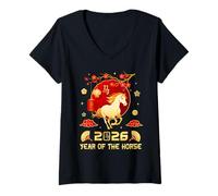 Femme Happy Chinese New Year 2026 Year of The Horse Lunar New Year T-Shirt avec Col en V