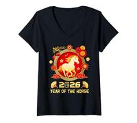 Femme Happy Chinese New Year 2026 Year of The Horse Lunar New Year T-Shirt avec Col en V