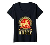 Femme Happy Chinese New Year 2026 Year of The Horse Lunar New Year T-Shirt avec Col en V