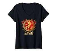 Femme Happy Chinese New Year Art 2026 Oval Year of The Horse T-Shirt avec Col en V