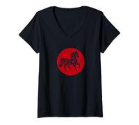 Femme Happy Chinese New Year Art 2026 Red Round Year of The Horse T-Shirt avec Col en V