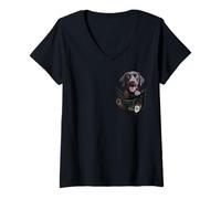 Femme Happy Chocolate Lab Dog in Pocket, Amateur de Labrador Retriever T-Shirt avec Col en V