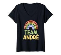 Femme Happy Colorful Team André Rainbow Pride Green Yellow T-Shirt avec Col en V