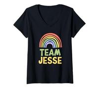 Femme Happy Colorful Team Jesse Rainbow Pride Green Yellow T-Shirt avec Col en V