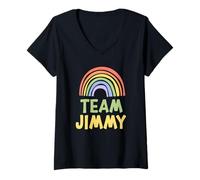 Femme Happy Colorful Team Jimmy Rainbow Pride Green Yellow T-Shirt avec Col en V