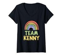 Femme Happy Colorful Team Kenny Rainbow Pride Green Yellow T-Shirt avec Col en V