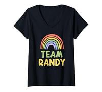 Femme Happy Colorful Team Randy Rainbow Pride Green Yellow T-Shirt avec Col en V