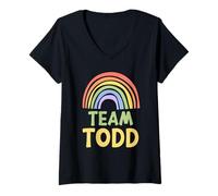 Femme Happy Colorful Team Todd Rainbow Pride Green Yellow T-Shirt avec Col en V