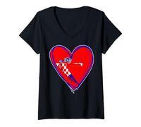 Femme Happy Croatia Statehood Day 30 mai Carte imprimée Drapeau croate T-Shirt avec Col en V