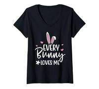 Femme Happy Easter Every Bunny Sign Every Bunny Loves Me Chicks T-Shirt avec Col en V