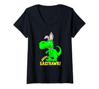 Femme Happy Eastrawr T-Rex de Pâques avec Oreilles de Lapin T-Shirt avec Col en V