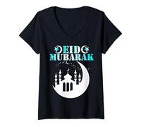 Femme Happy Eid for Eid Al Fitr and Eid Al Adha - Eid Mubarak 2026 T-Shirt avec Col en V