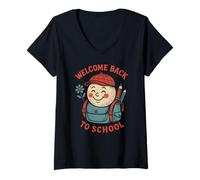 Femme Happy Face Tenue de Professeur pour Femme Inscription Welcome Back to School T-Shirt avec Col en V
