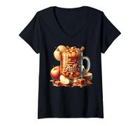 Femme Happy Fall Hot Tea Graphic for Women Toffee Hot Chocolate T-Shirt avec Col en V