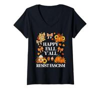 Femme Happy Fall Resist Fascism My Favorite Season Fall of Fascism T-Shirt avec Col en V