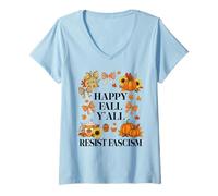 Femme Happy Fall Resist Fascism My Favorite Season is Fall Fascism T-Shirt avec Col en V