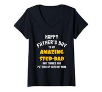 Femme Happy Father's Day, Thanks for Putting up... Funny Step Dad T-Shirt avec Col en V