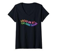 Femme Happy Focus on All The Good Things Rainbow T-Shirt avec Col en V