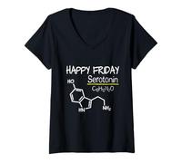 Femme Happy Friday Molécule de sérotonine Drôle Chimie Science T-Shirt avec Col en V
