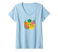 Femme Happy Fruit Friends Cute Colorful Design T-Shirt avec Col en V