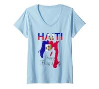 Femme Happy Haiti Drapeau Jour Pride Haïti 1804 T-Shirt avec Col en V