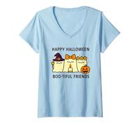 Femme Happy Halloween Boo-Tiful Friends Kawaii Ghosts Citrouille T-Shirt avec Col en V