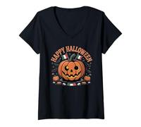 Femme Happy Halloween Italy Pride Italian Easy Costume Citrouille T-Shirt avec Col en V