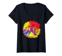 Femme Happy Holi Hindou Spring Holi Festival of Colors Indian T-Shirt avec Col en V