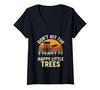 Femme Happy Little Trees Disque de Golf Frisbee Lover T-Shirt avec Col en V